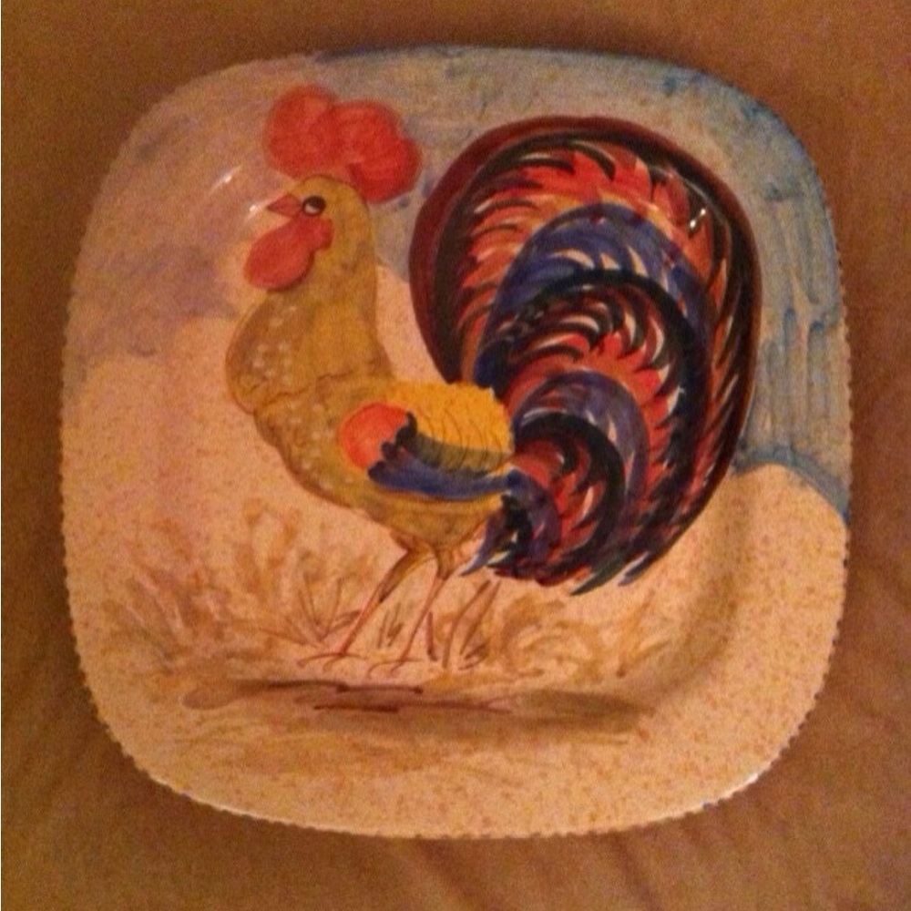 Square Rooster Wall Hanging Platter 15”